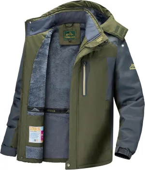 Men's Winter Ski Jacket Warm Waterproof Fleece Liner Snow Coat Hooded Windproof Mountain Raincoat