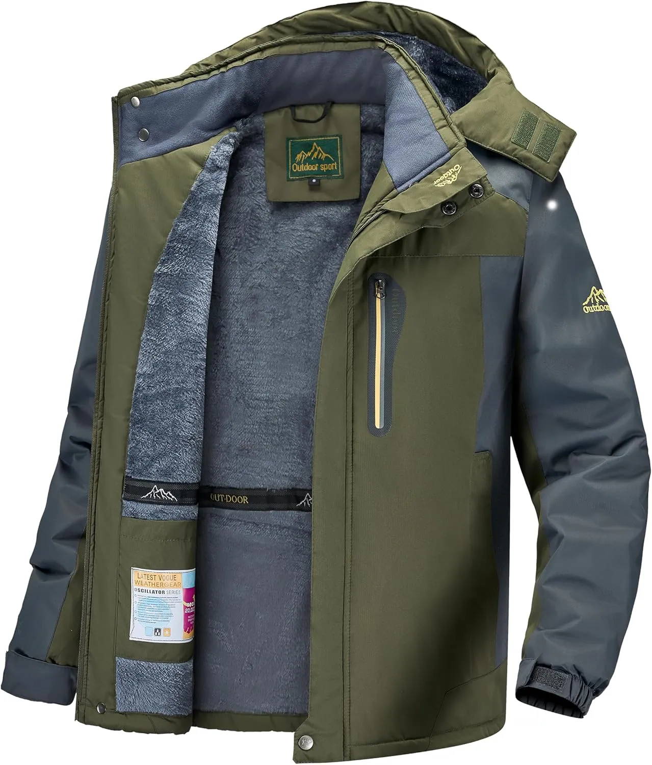 Men's Winter Ski Jacket Warm Waterproof Fleece Liner Snow Coat Hooded Windproof Mountain Raincoat