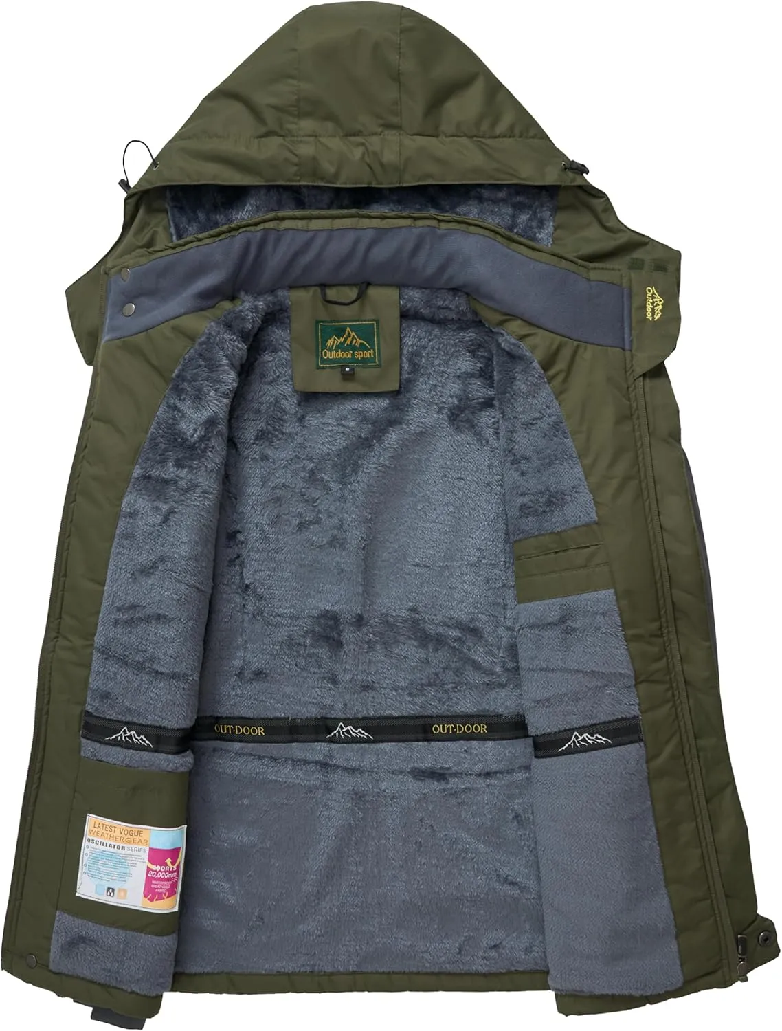 Men's Winter Ski Jacket Warm Waterproof Fleece Liner Snow Coat Hooded Windproof Mountain Raincoat