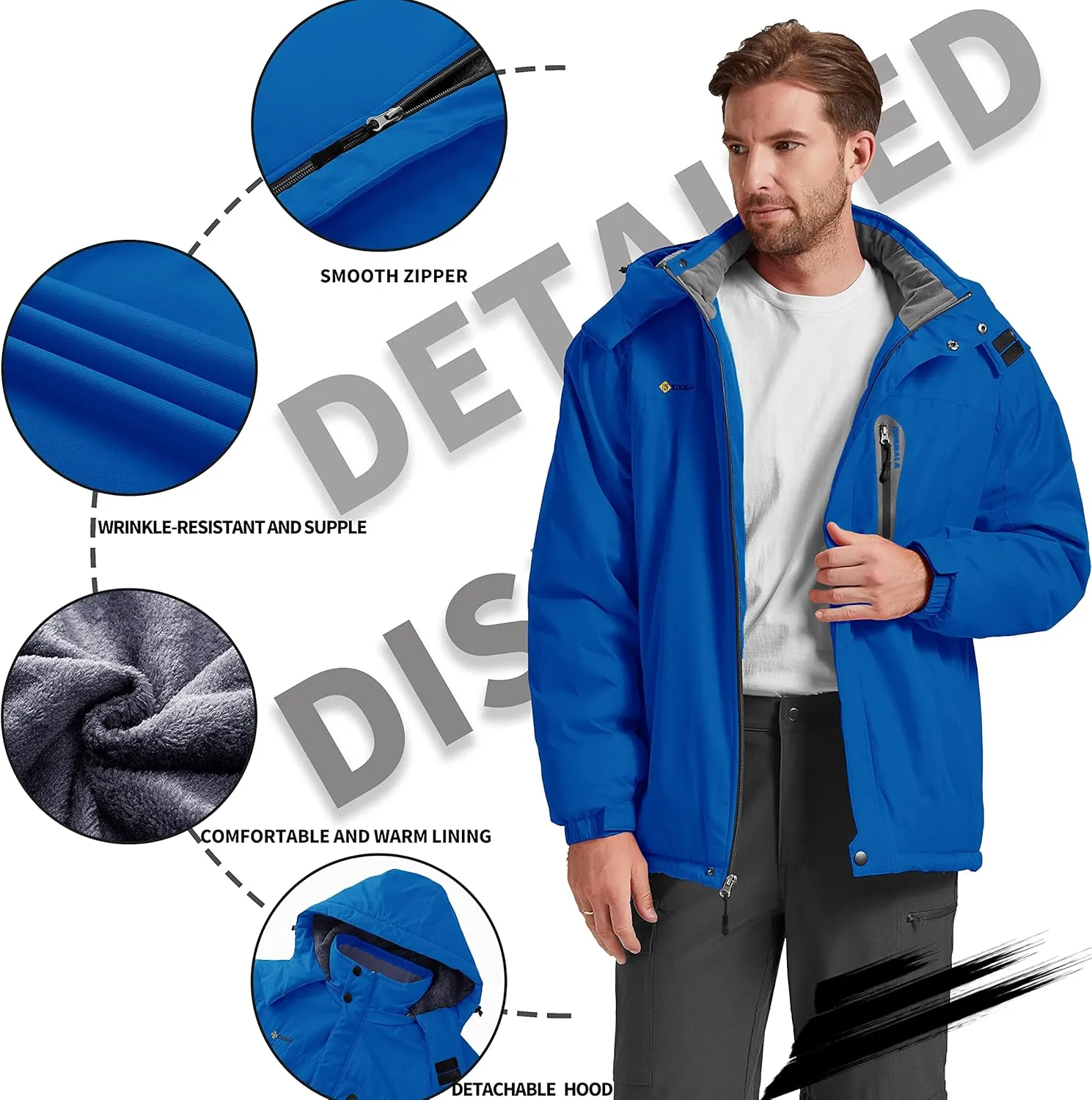 Men's Winter Skiing Jacket Waterproof Warm Snow Fleece LiningCoat Mountain Hooded Windproof Rain Jacket S-5XL