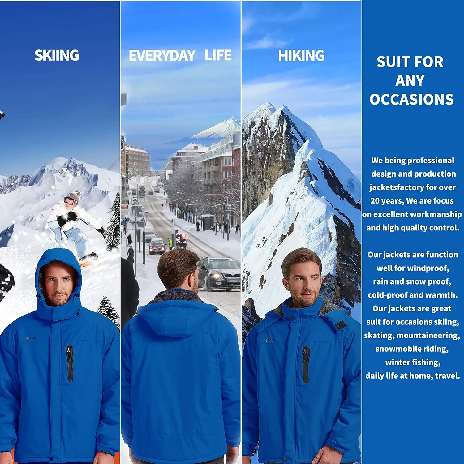 Men's Winter Skiing Jacket Waterproof Warm Snow Fleece LiningCoat Mountain Hooded Windproof Rain Jacket S-5XL