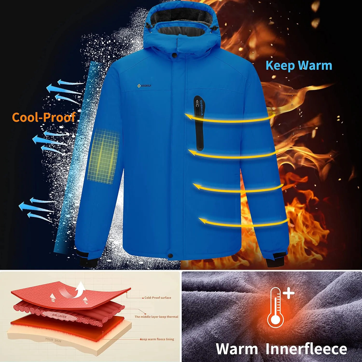 Men's Winter Skiing Jacket Waterproof Warm Snow Fleece LiningCoat Mountain Hooded Windproof Rain Jacket S-5XL