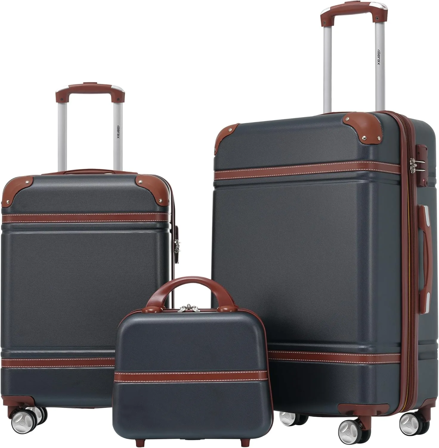 Merax Luggage Set 2 Piece Suitcase Set with Cosmetic Case Expandable Spinner Wheels Vintage Luggage Sets(Black,20" 24")