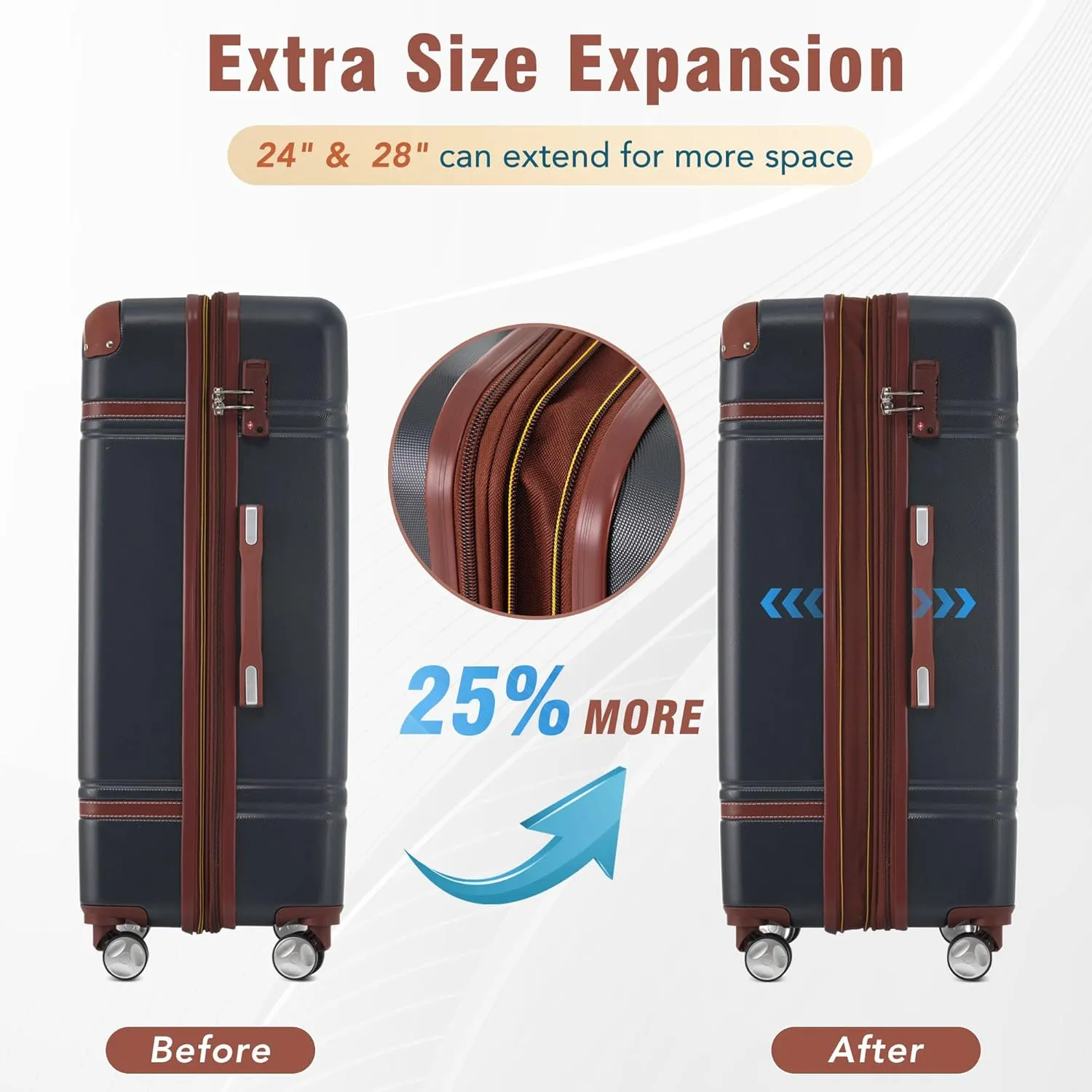 Merax Luggage Set 2 Piece Suitcase Set with Cosmetic Case Expandable Spinner Wheels Vintage Luggage Sets(Black,20" 24")