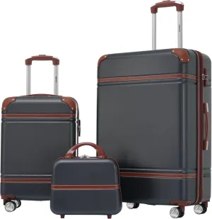 Merax Luggage Set 2 Piece Suitcase Set with Cosmetic Case Expandable Spinner Wheels Vintage Luggage Sets(Black,20" 28")