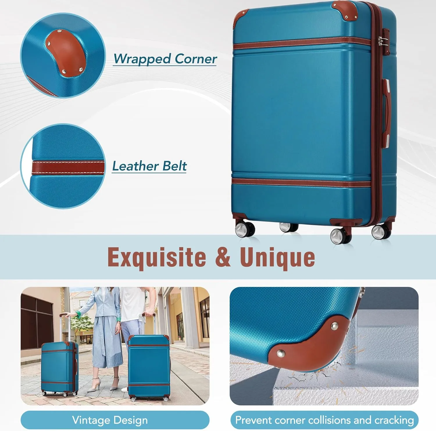 Merax Luggage Set 2 Piece Suitcase Set with Cosmetic Case Expandable Spinner Wheels Vintage Luggage Sets(Blue,20" 24")