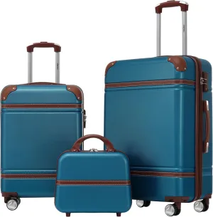 Merax Luggage Set 2 Piece Suitcase Set with Cosmetic Case Expandable Spinner Wheels Vintage Luggage Sets(Blue,20" 24")