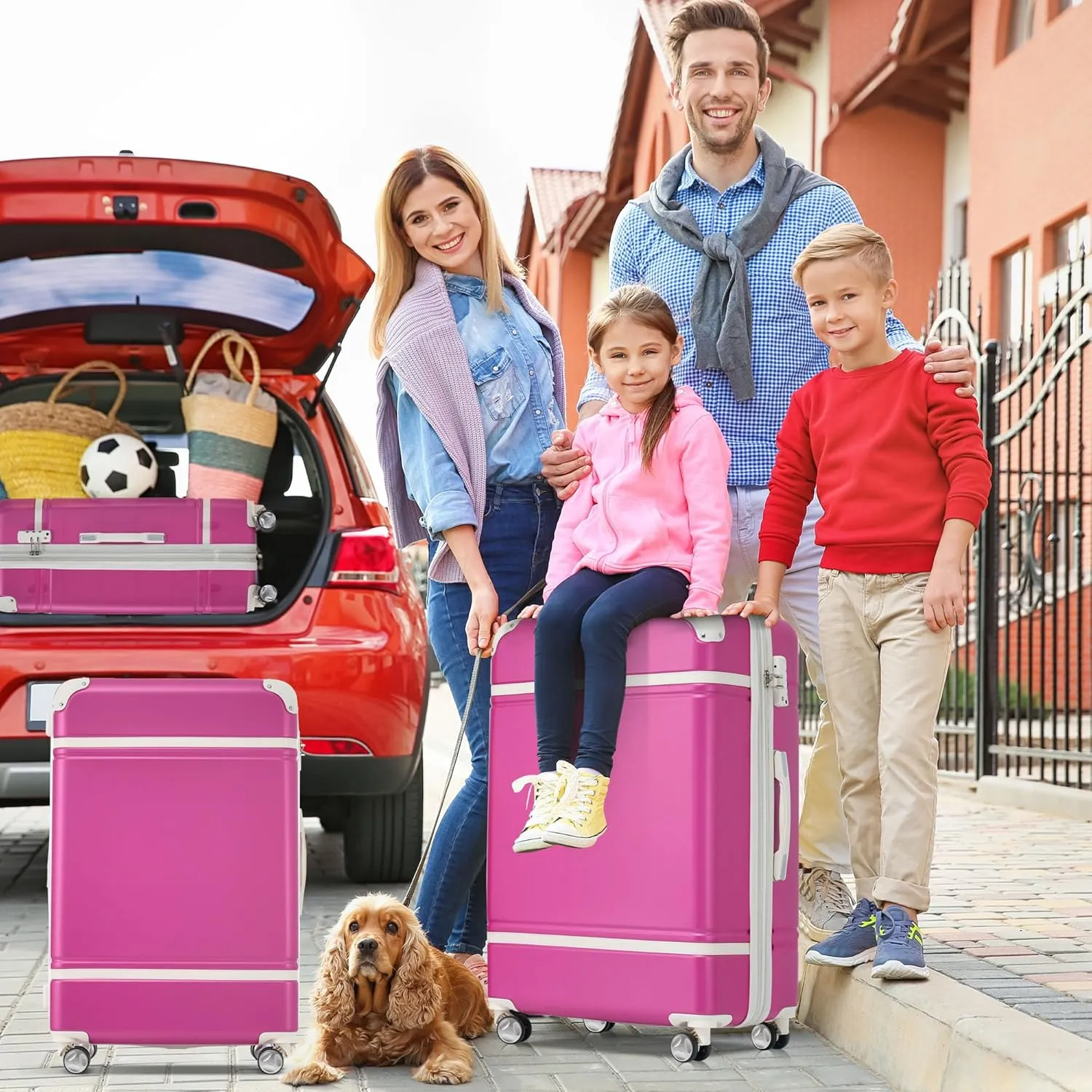 Merax Luggage Set 2 Piece Suitcase Set with Cosmetic Case Expandable Spinner Wheels Vintage Luggage Sets(Pink,20" 28")