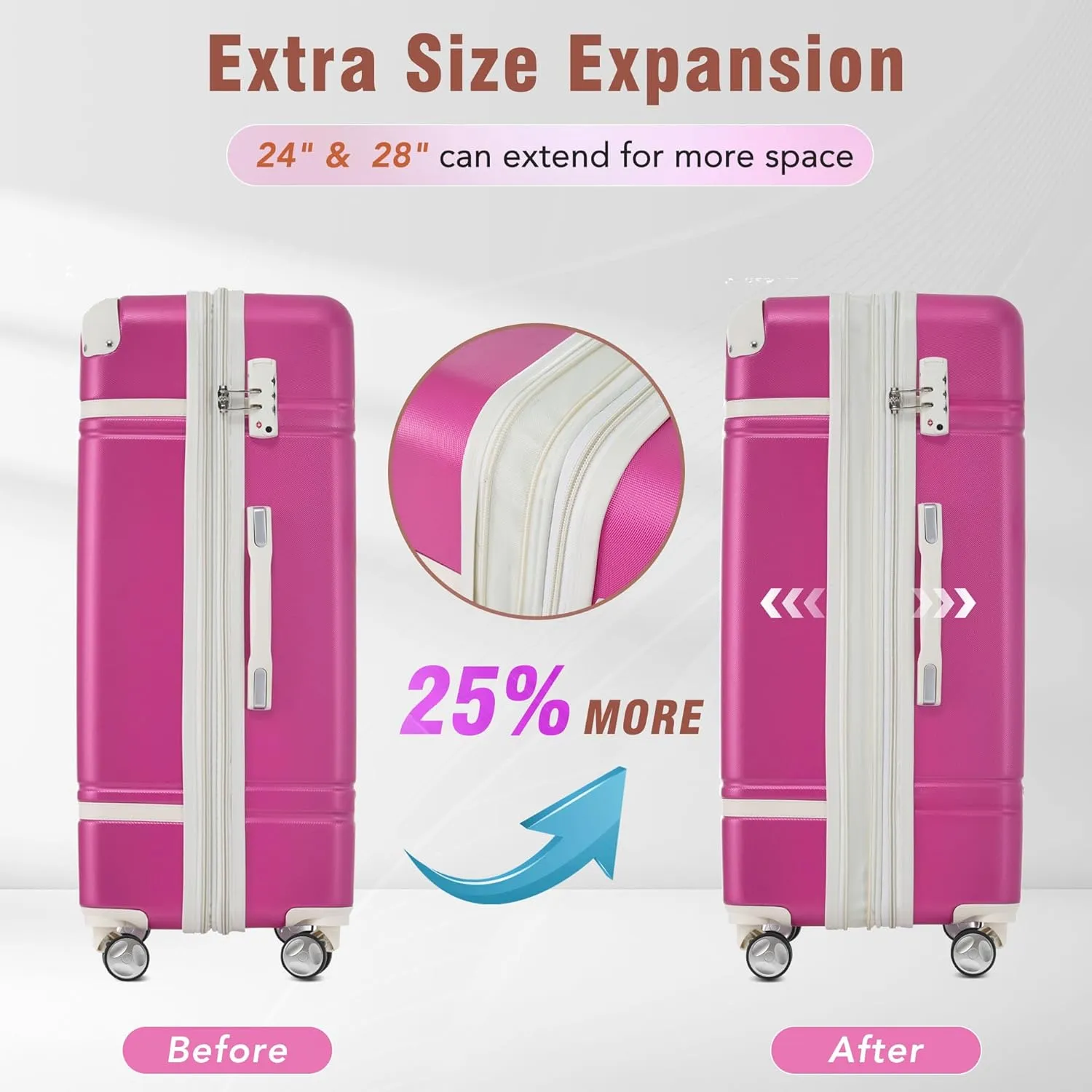 Merax Luggage Set 2 Piece Suitcase Set with Cosmetic Case Expandable Spinner Wheels Vintage Luggage Sets(Pink,20" 28")
