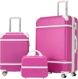 Merax Luggage Set 2 Piece Suitcase Set with Cosmetic Case Expandable Spinner Wheels Vintage Luggage Sets(Pink,20" 28")