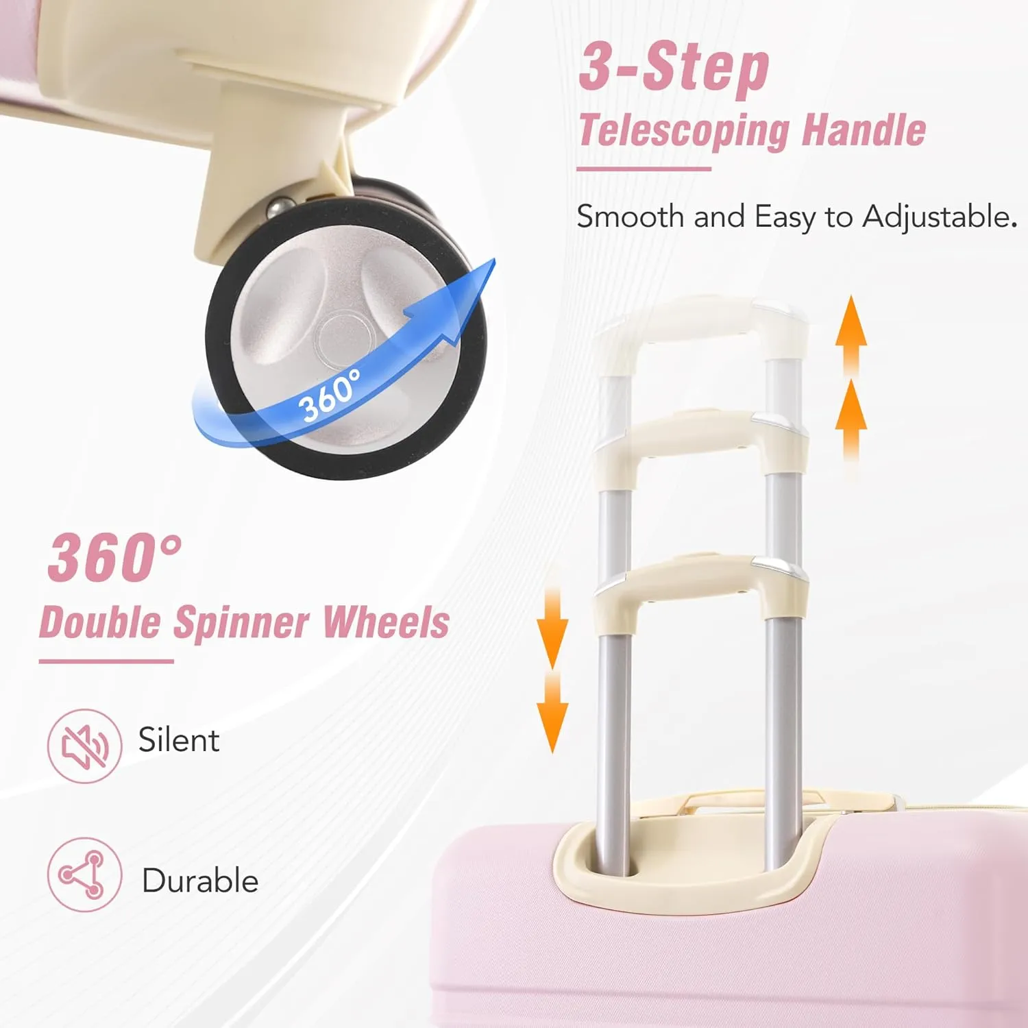 Merax Luggage Set 3 Piece Suitcase Set with Cosmetic Case Expandable Spinner Wheels Vintage Luggage Sets(Light Pink,20" 24" 28")