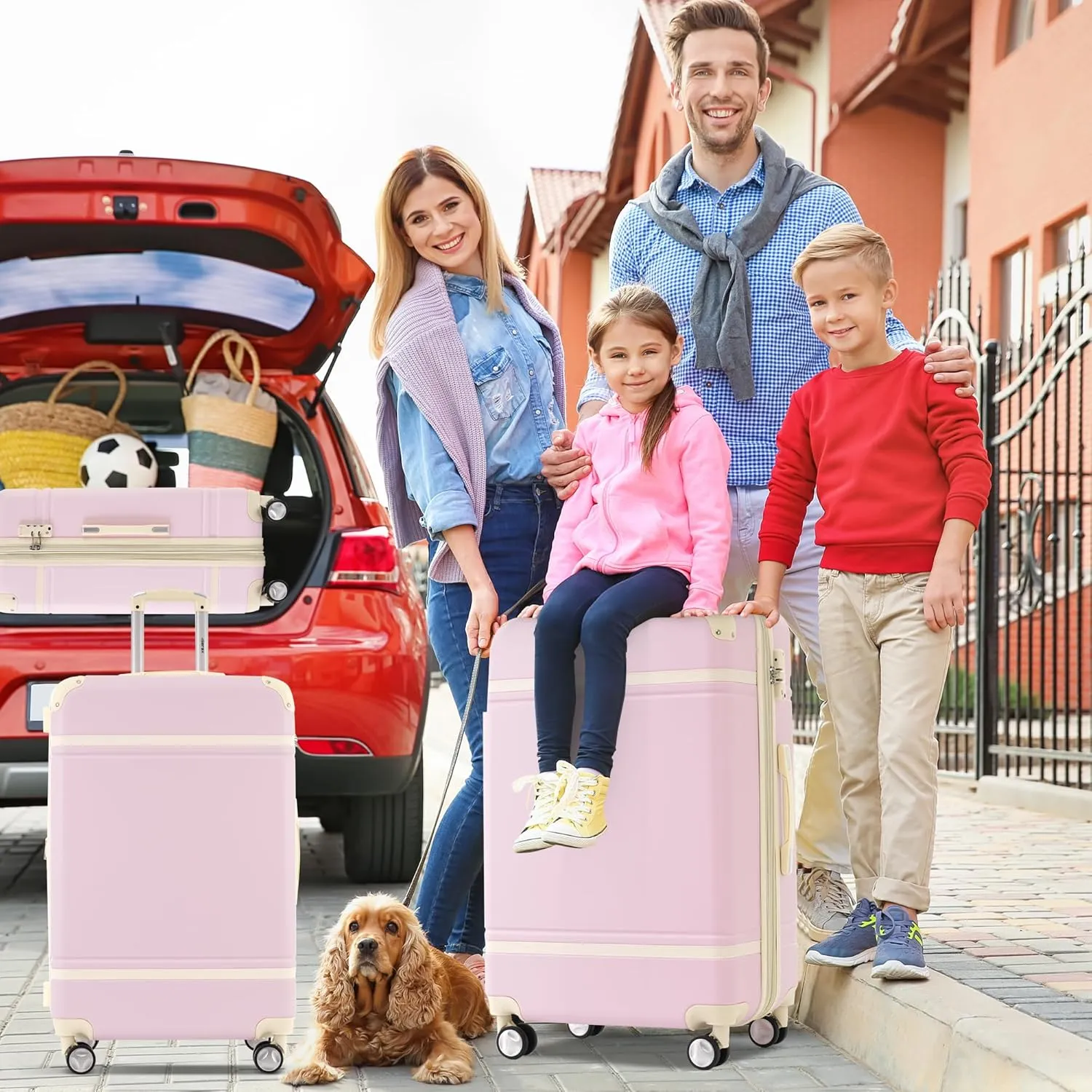 Merax Luggage Set 3 Piece Suitcase Set with Cosmetic Case Expandable Spinner Wheels Vintage Luggage Sets(Light Pink,20" 24" 28")