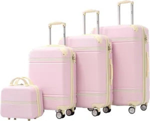 Merax Luggage Set 3 Piece Suitcase Set with Cosmetic Case Expandable Spinner Wheels Vintage Luggage Sets(Light Pink,20" 24" 28")