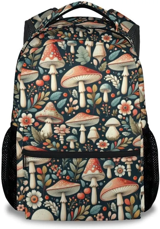 Mercuryelf School Backpack for Boys - 17 Inch Large Capacity Kid Backpack for School, Travel and Camp - Black Lightweight Durable Mushroom Bookbag