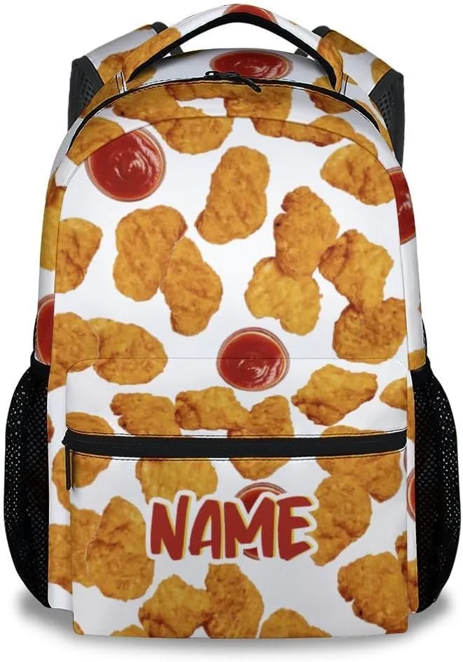 Mercuryelf School Backpack for Boys - 17 Inch Large Capacity Kid Backpack for School, Travel and Camp - Custom Lightweight Durable Chicken Nugget Bookbag