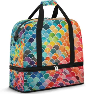 Mermaid Fish Scales Travel Duffel Bag for Women Men Weekender Overnight Bag with Shoe Compartment Foldable Sports Gym Luggage Bag