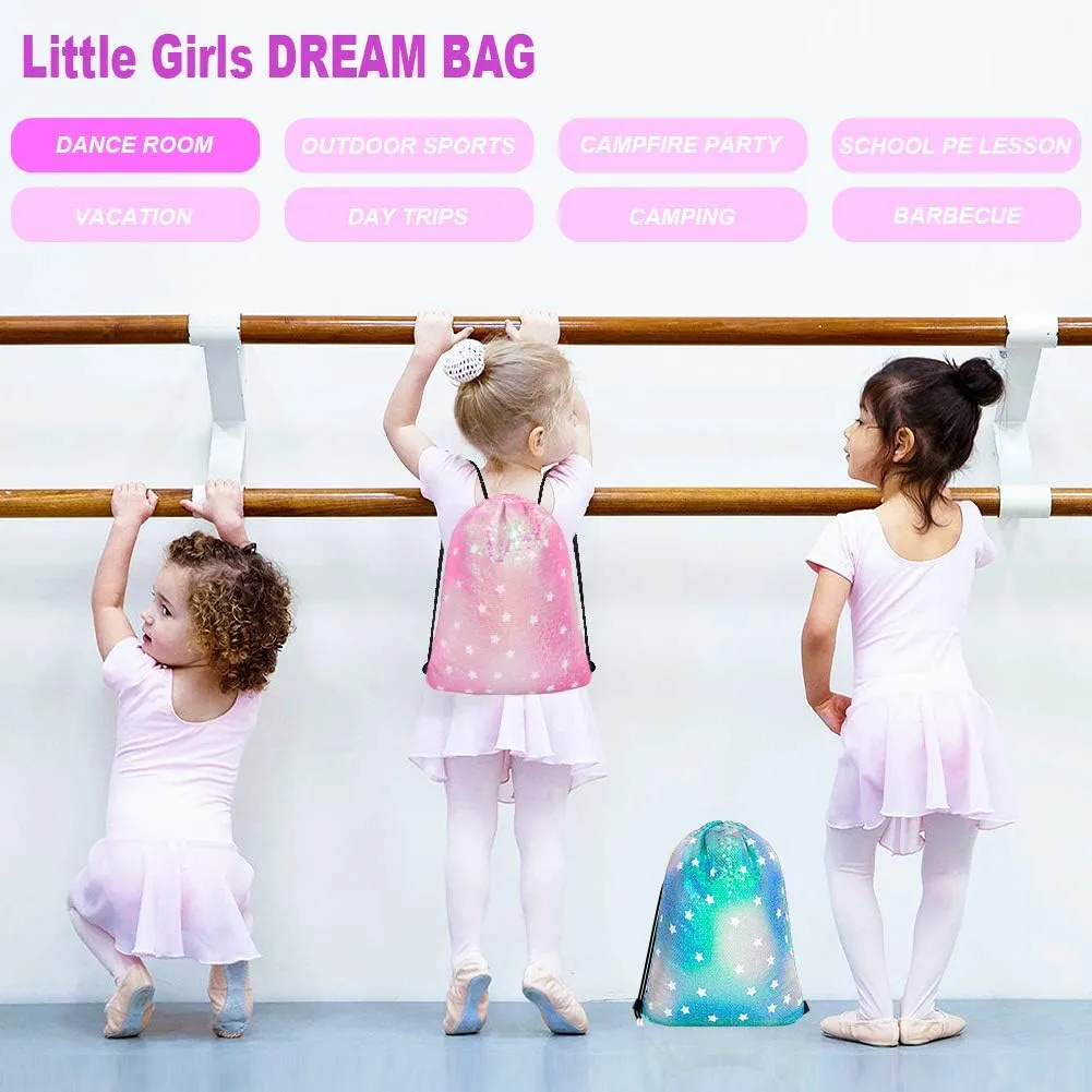 Mermaid Reversible Sequin Drawstring Backpack, Dance Bag for Girls Kids Beach Party Birthday Christmas Gift with Keychain