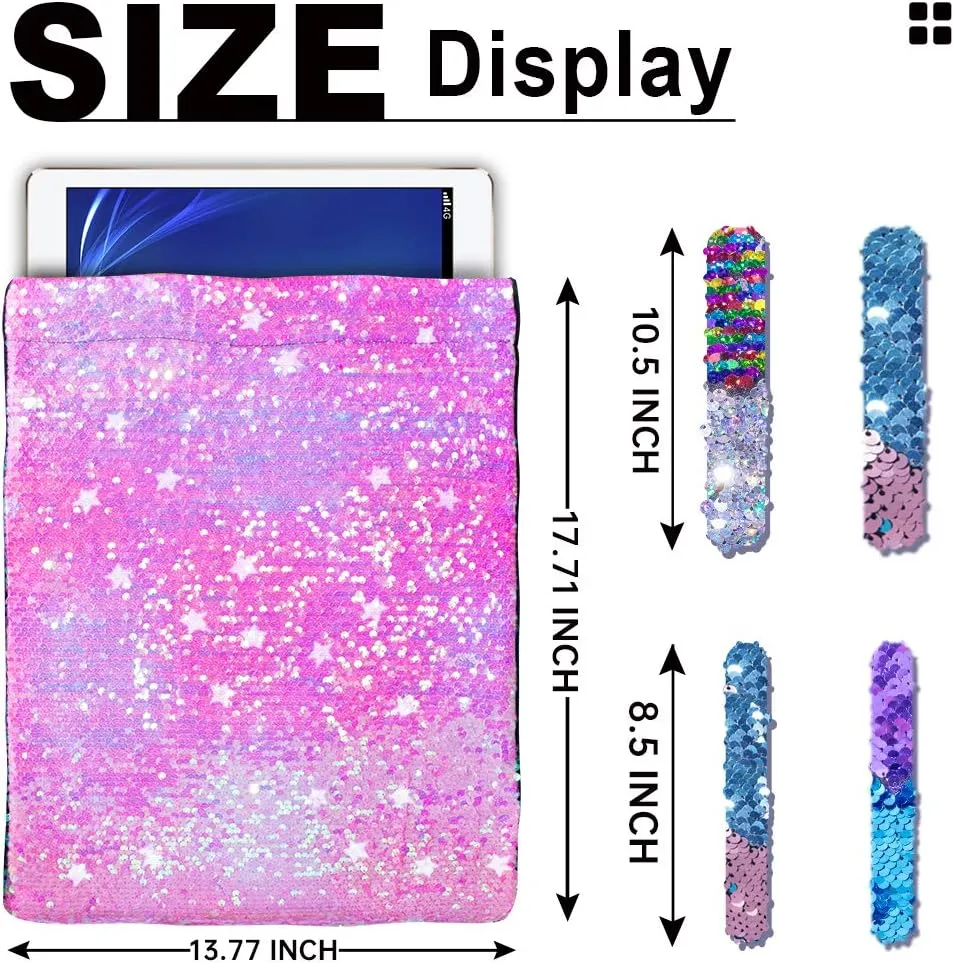 Mermaid Reversible Sequin Drawstring Backpack, Dance Bag for Girls Kids Beach Party Birthday Christmas Gift with Keychain