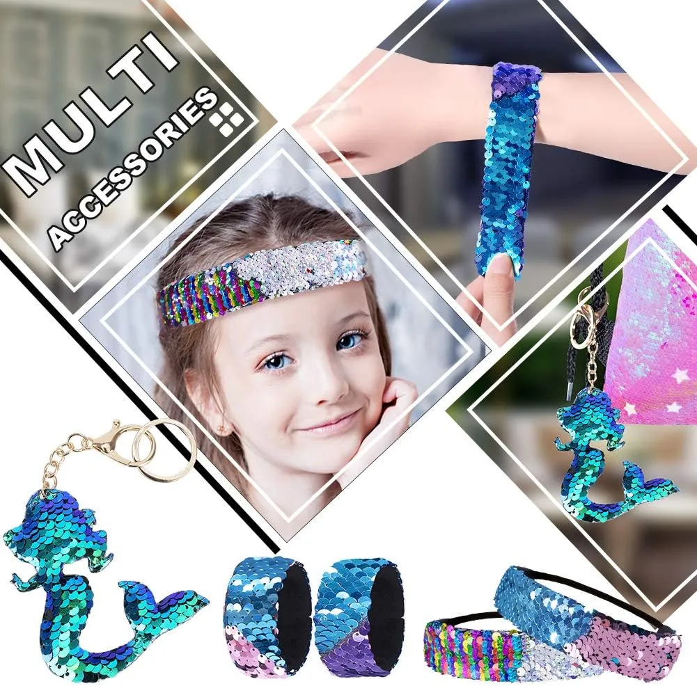 Mermaid Reversible Sequin Drawstring Backpack, Dance Bag for Girls Kids Beach Party Birthday Christmas Gift with Keychain