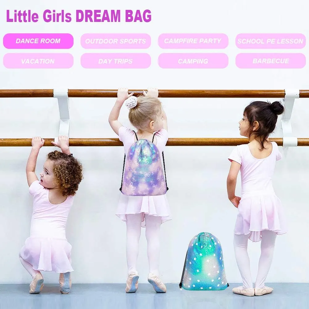 Mermaid Reversible Sequin Drawstring Backpack, Dance Bag for Girls Kids Beach Party Birthday Christmas Gift with Keychain