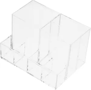 MERRYHAPY 1pc Acrylic Makeup Brush Holder Clear Organizer for Eyebrow Pencils Cosmetics Multi-compartment Storage for Countertop Clutter Design for Easy Access