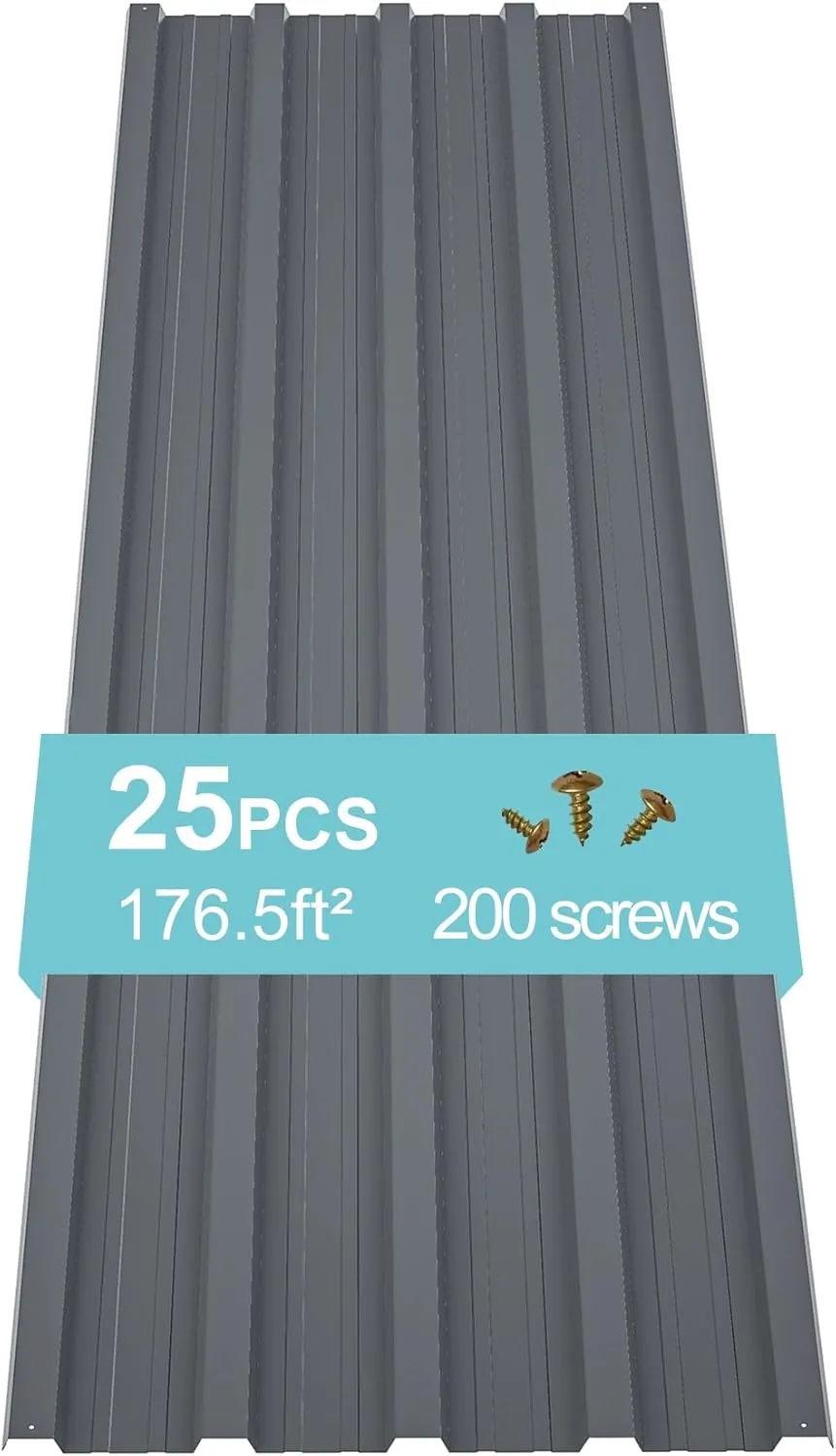 Metal Roof Panels 25 pcs 176.5 ft² Galvanized Steel Corrugated Tin Roofing Panels Gazebo Top Cover Garages,Sheds, Stables and Mobile Homes Replacement for Patio Outdoor Garden, Gray