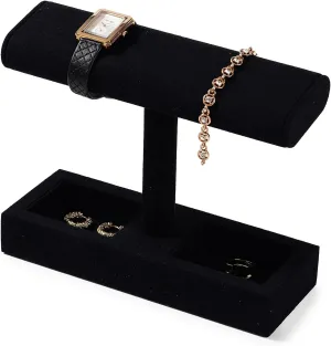 Microfiber Watch Display Stand T-bar Watch Ring Earrings Stand for Men and Women Jewelry Bracelet Wristwatch Organizer for Store and Home(Black)