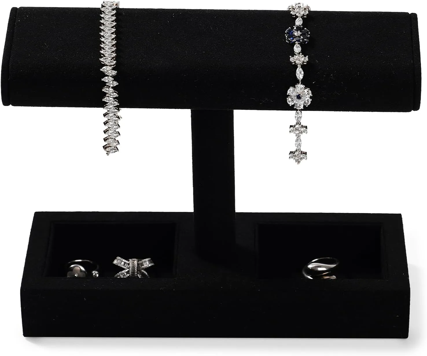 Microfiber Watch Display Stand T-bar Watch Ring Earrings Stand for Men and Women Jewelry Bracelet Wristwatch Organizer for Store and Home(Black)