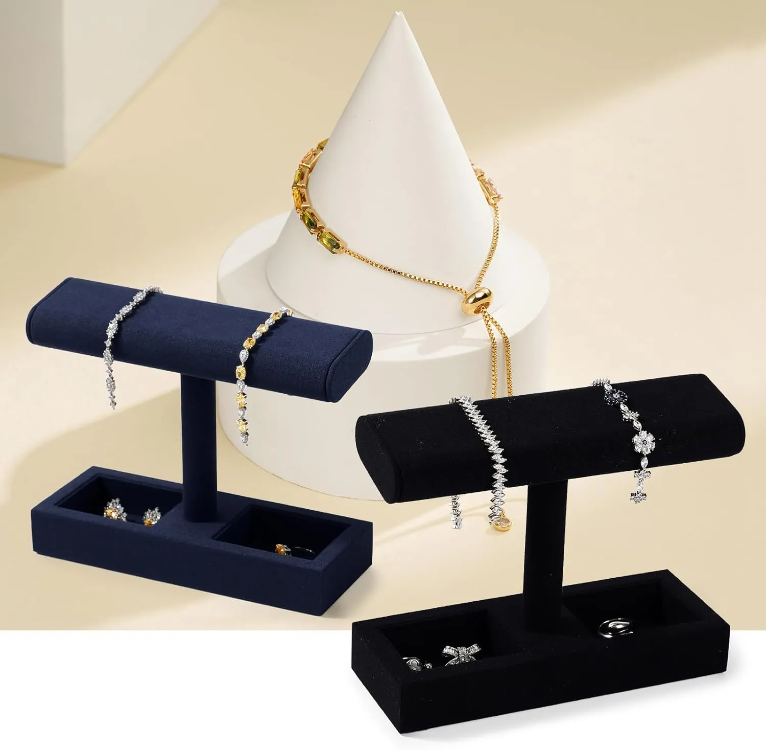 Microfiber Watch Display Stand T-bar Watch Ring Earrings Stand for Men and Women Jewelry Bracelet Wristwatch Organizer for Store and Home(Black)