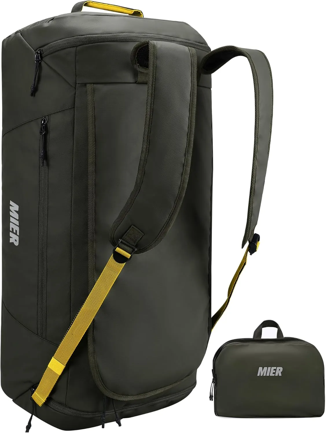 MIER Foldable Travel Duffle Backpack Lightweight Large Duffel Bag with Shoes Compartment for Traveling Camping Hiking Weekender for Men Women Water & Wear Resistant, 60L, Green