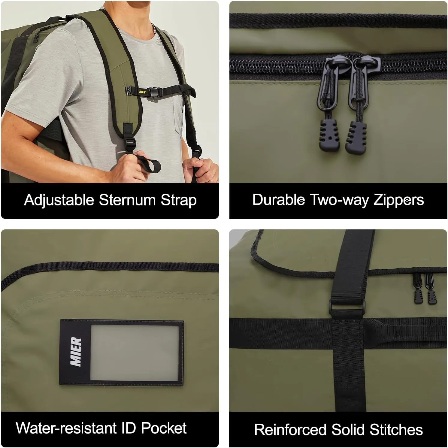 MIER Water Resistant Backpack Duffle Heavy Duty Convertible Duffle Bag with Backpack Straps for Gym, Sports, Travel