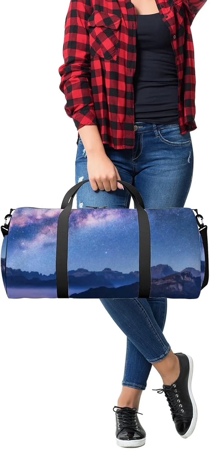 Milky Way Above Mountains Fog Night Sports Bag Tote Bag Waterproof Gym Bag with Shoulder Strap Zipper 2 Side Pockets for Men and Women, Travel and Storage Shoulder Bag.