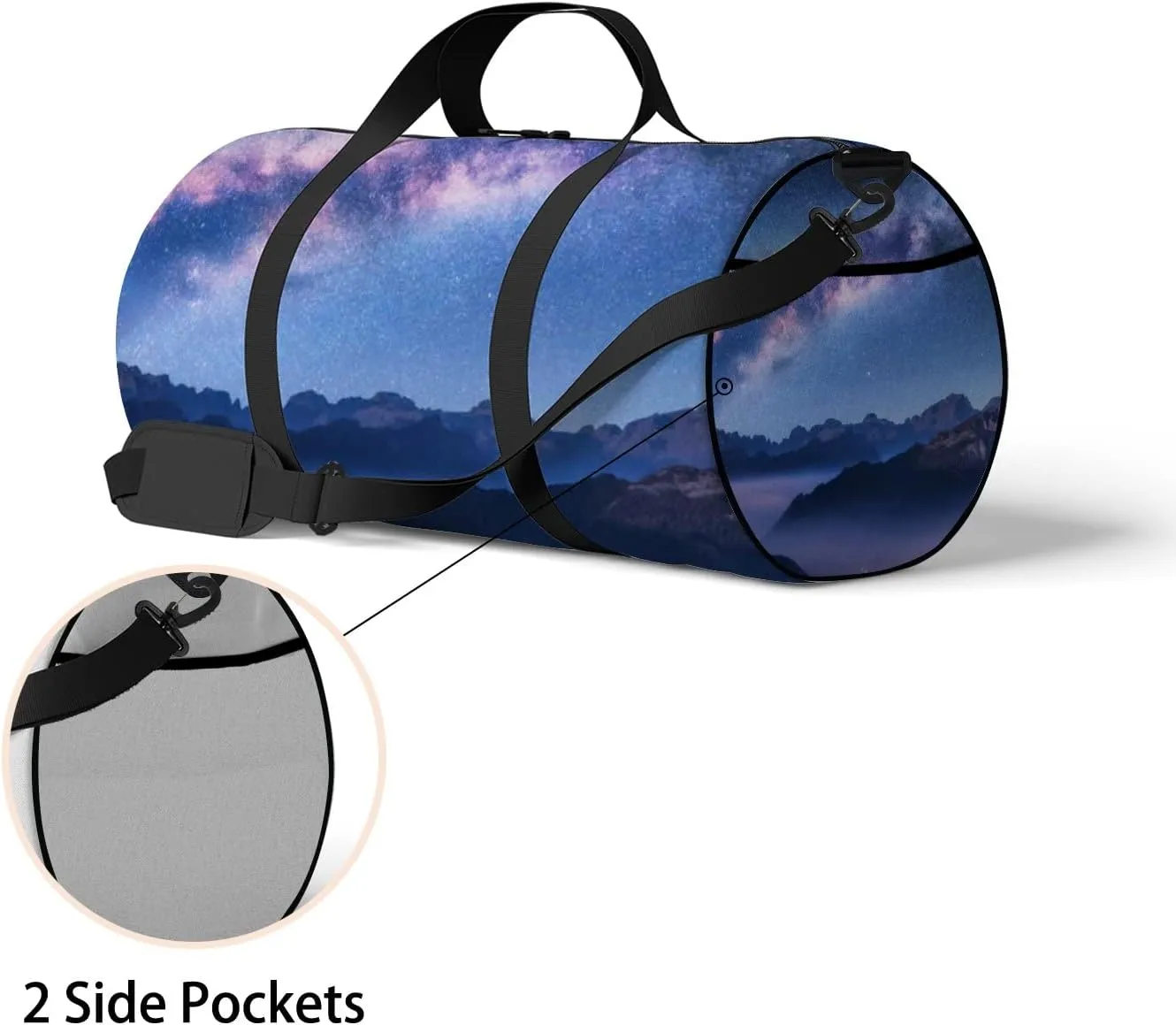 Milky Way Above Mountains Fog Night Sports Bag Tote Bag Waterproof Gym Bag with Shoulder Strap Zipper 2 Side Pockets for Men and Women, Travel and Storage Shoulder Bag.