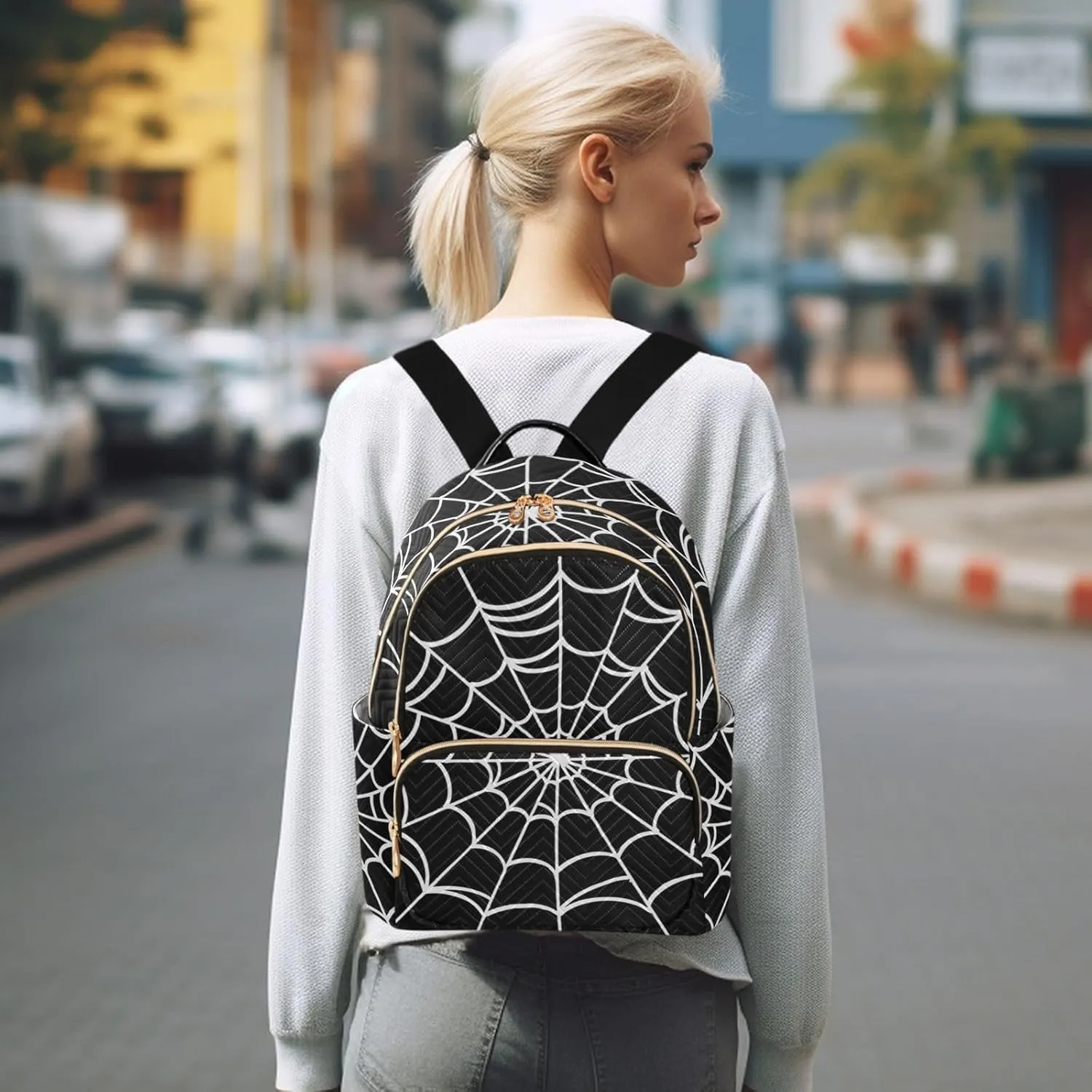 Mini Backpack Purse for Girls Halloween Spider Casual Travel Daypacks Shoulder Bag for Ladies Women