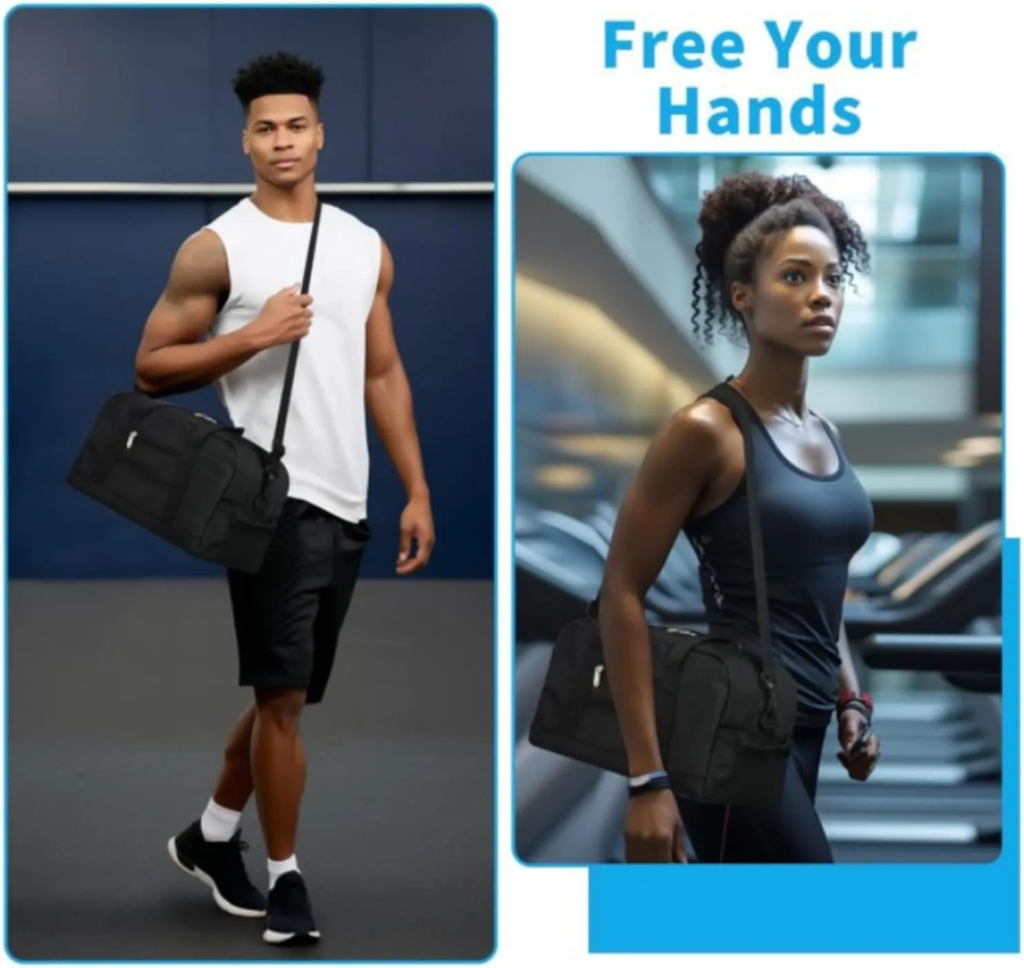 Mini Gym Bags for Women, Adjustable Shoulder Luggage Bag, Lightweight Foldable Carry On Bag, Water-Resistant Travel Duffle Bag, Travel Duffle Bag Sports Gym (Style C-Black)