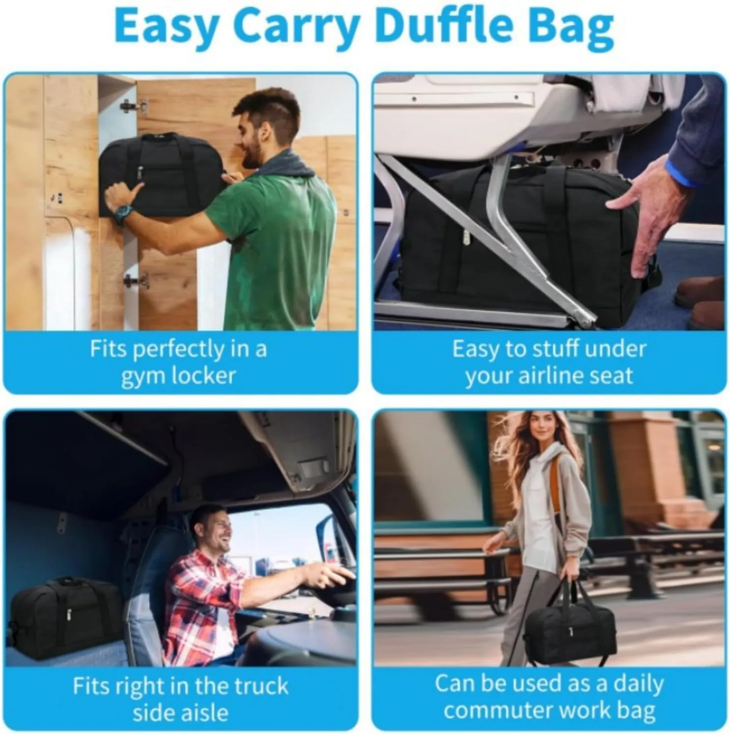 Mini Gym Bags for Women, Adjustable Shoulder Luggage Bag, Lightweight Foldable Carry On Bag, Water-Resistant Travel Duffle Bag, Travel Duffle Bag Sports Gym (Style C-Black)