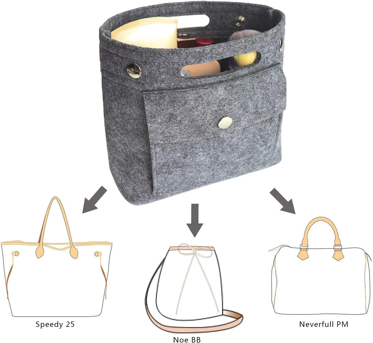 Mini Tote Purse organizer insert, Felt lightweight Handbag Organizer Fits LV Neverfull PM, Speedy 25, NOÉ BB, NeoNoe