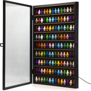 Minifigure Collectors Showcase with LED Light, Miniature Display Case, Building Block Wooden Display Box Wall Mount, Mini Figures Toy Lockable Shadow Box for Collecting Miniature Figurine