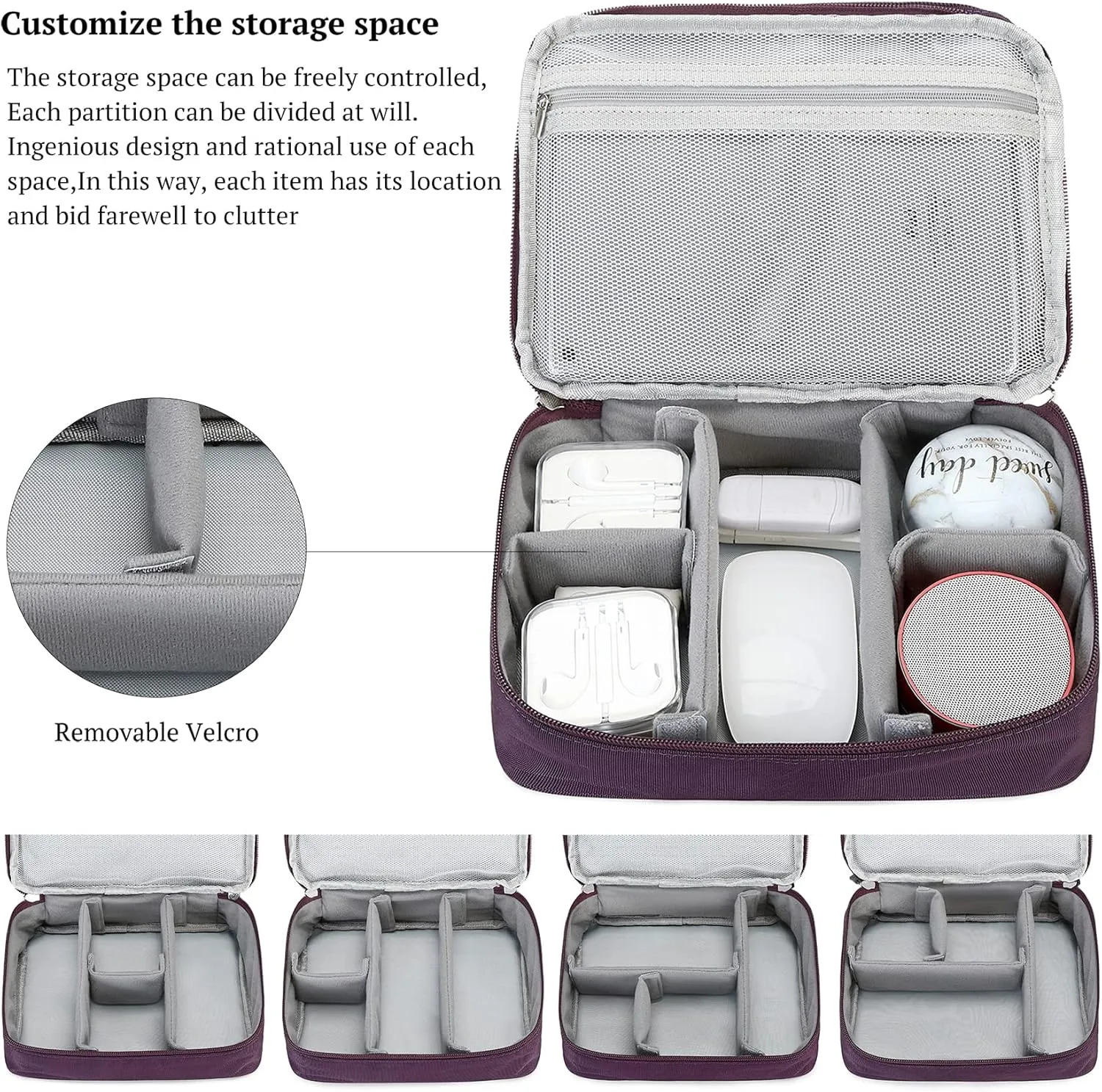 MIRLEWAIY Electronic Organizer Accessory Tech Pouch Water-resistent Travel Cable Storage Bag for Charger, Cables, Power Bank, Hard Drive, Cords, USB, SD Card, Purple