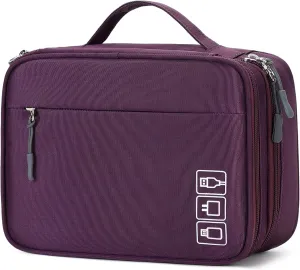 MIRLEWAIY Electronic Organizer Accessory Tech Pouch Water-resistent Travel Cable Storage Bag for Charger, Cables, Power Bank, Hard Drive, Cords, USB, SD Card, Purple