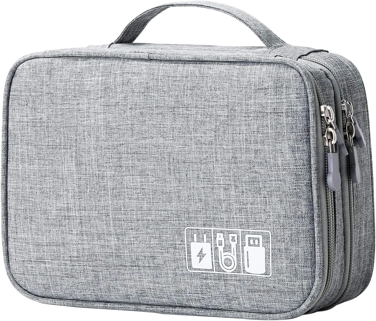 MIRLEWAIY Portable Electronics Accessories Organizer Bag Travel Charger Cable Storage Soft Case Double Layer for Hard Drives, Cord, USB, SD Cards Carrying, Grey