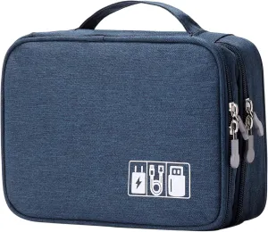 MIRLEWAIY Travel Cord Cable Organizer, Portable Electronics Accessories Carrying Bag Storage Case for Hard Drives, Cable, Cord, Charger, Hard Drive, Earphone, Dark Blue