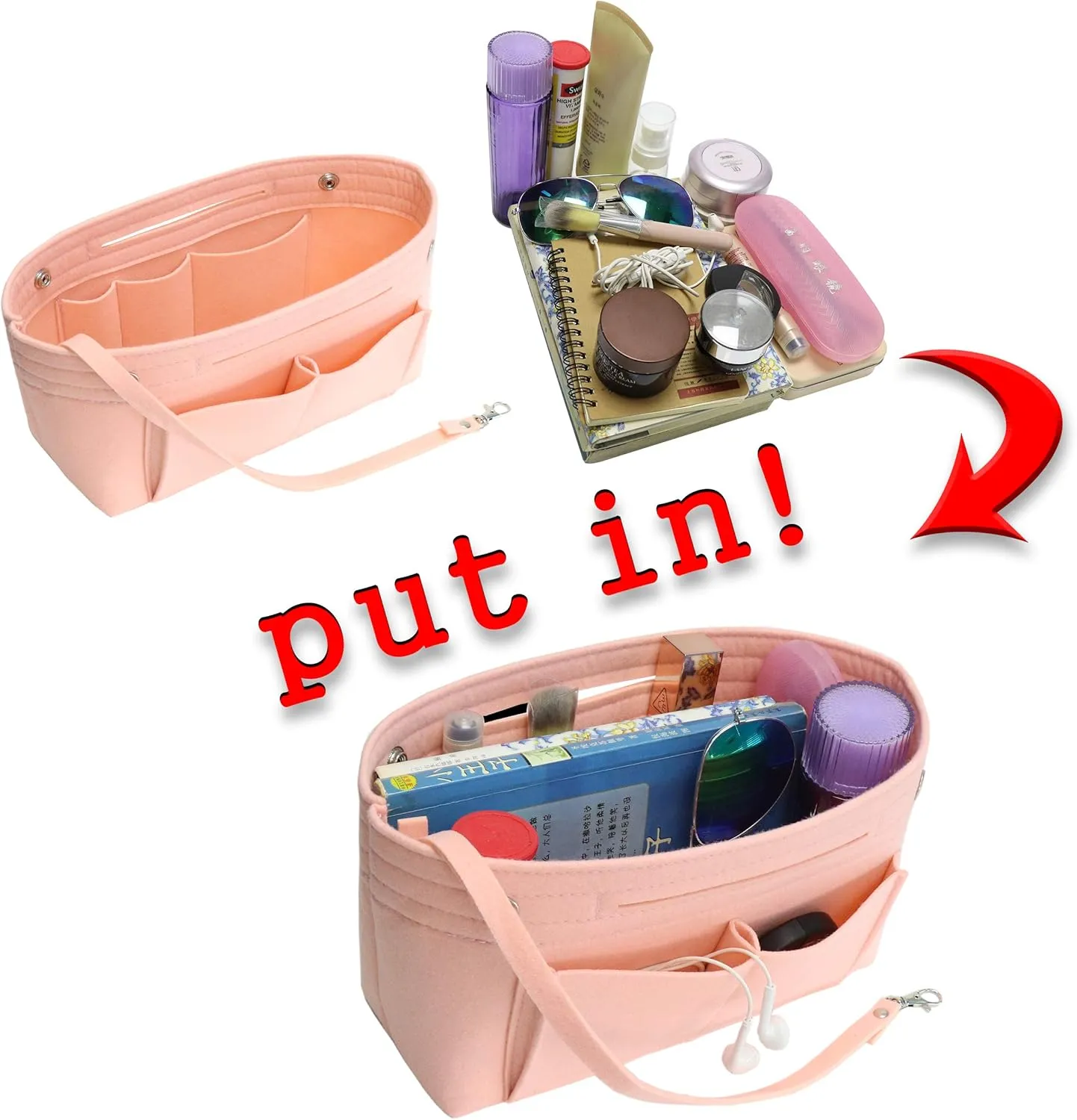 MISIXILE Felt Purse Organizer Insert Handbag Organizer,Tote Bag in Bag Organizer Fits Speedy Neverfull with Handles Keychain