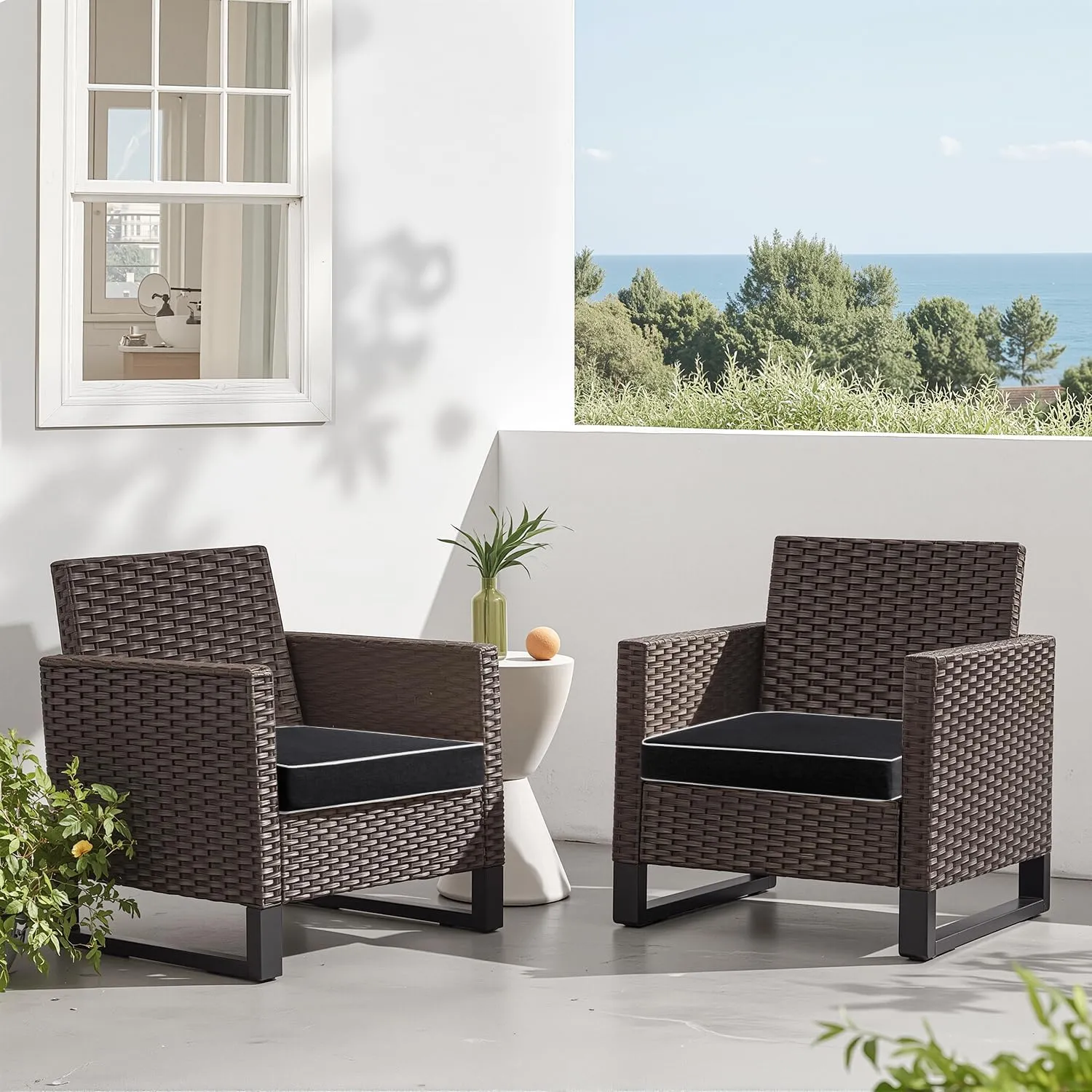 MIULEE 19 x 19 x 3 Inch Outdoor Chair Cushions,Waterproof Seat Cushions for Patio Furniture Garden with Ties Patio Chair Cushions Set of 2,Black