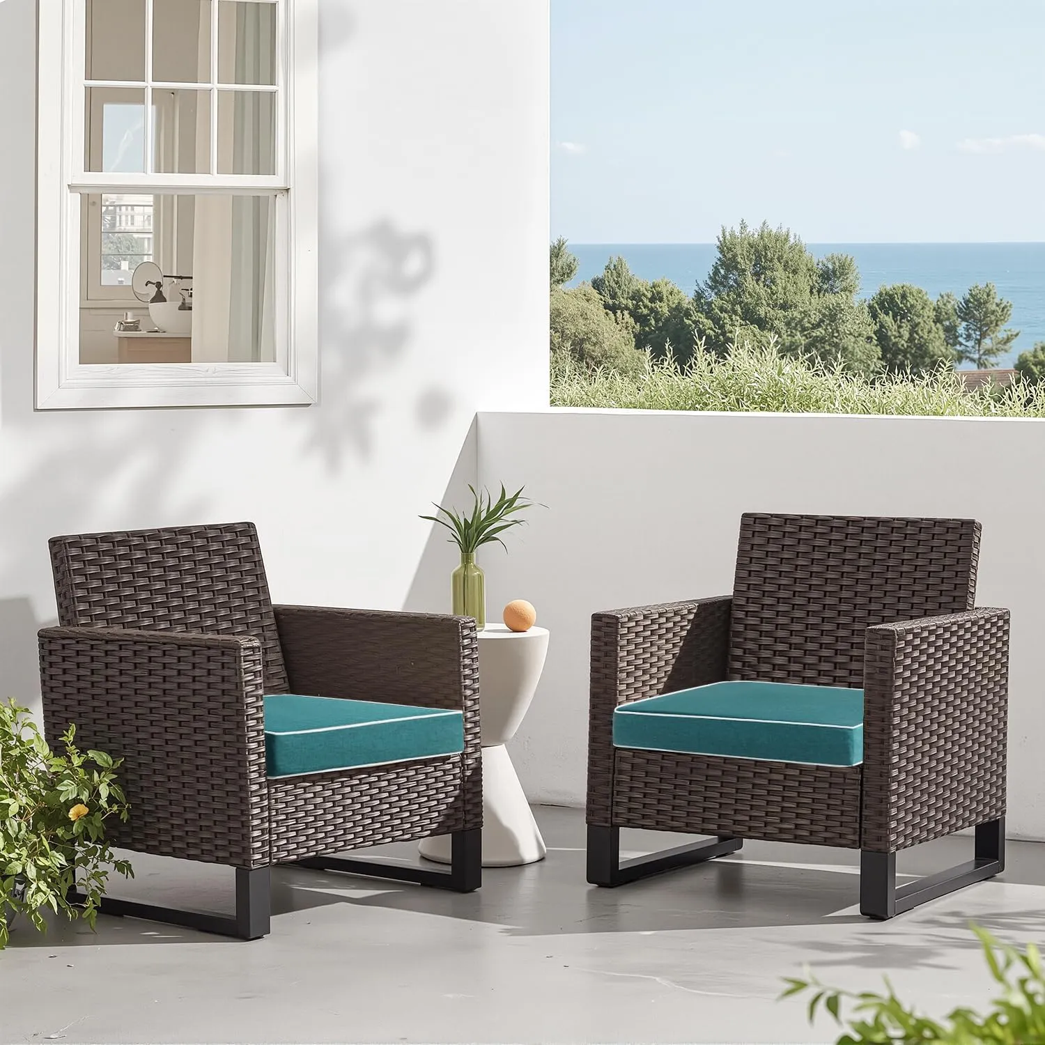 MIULEE 19 x 19 x 3 Inch Outdoor Chair Cushions,Waterproof Seat Cushions for Patio Furniture Garden with Ties Patio Chair Cushions Set of 2,Turquoise
