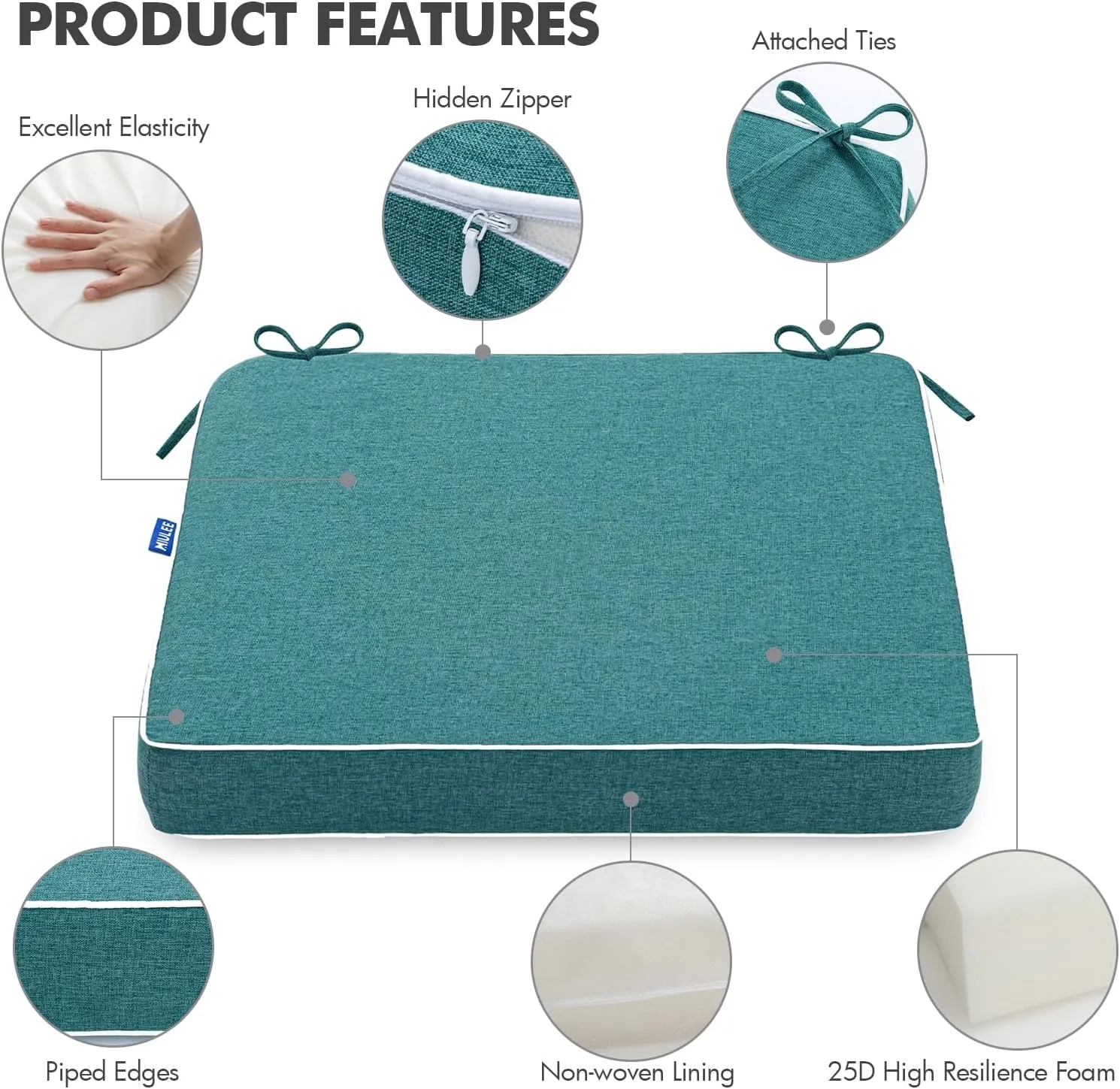 MIULEE 19 x 19 x 3 Inch Outdoor Chair Cushions,Waterproof Seat Cushions for Patio Furniture Garden with Ties Patio Chair Cushions Set of 2,Turquoise