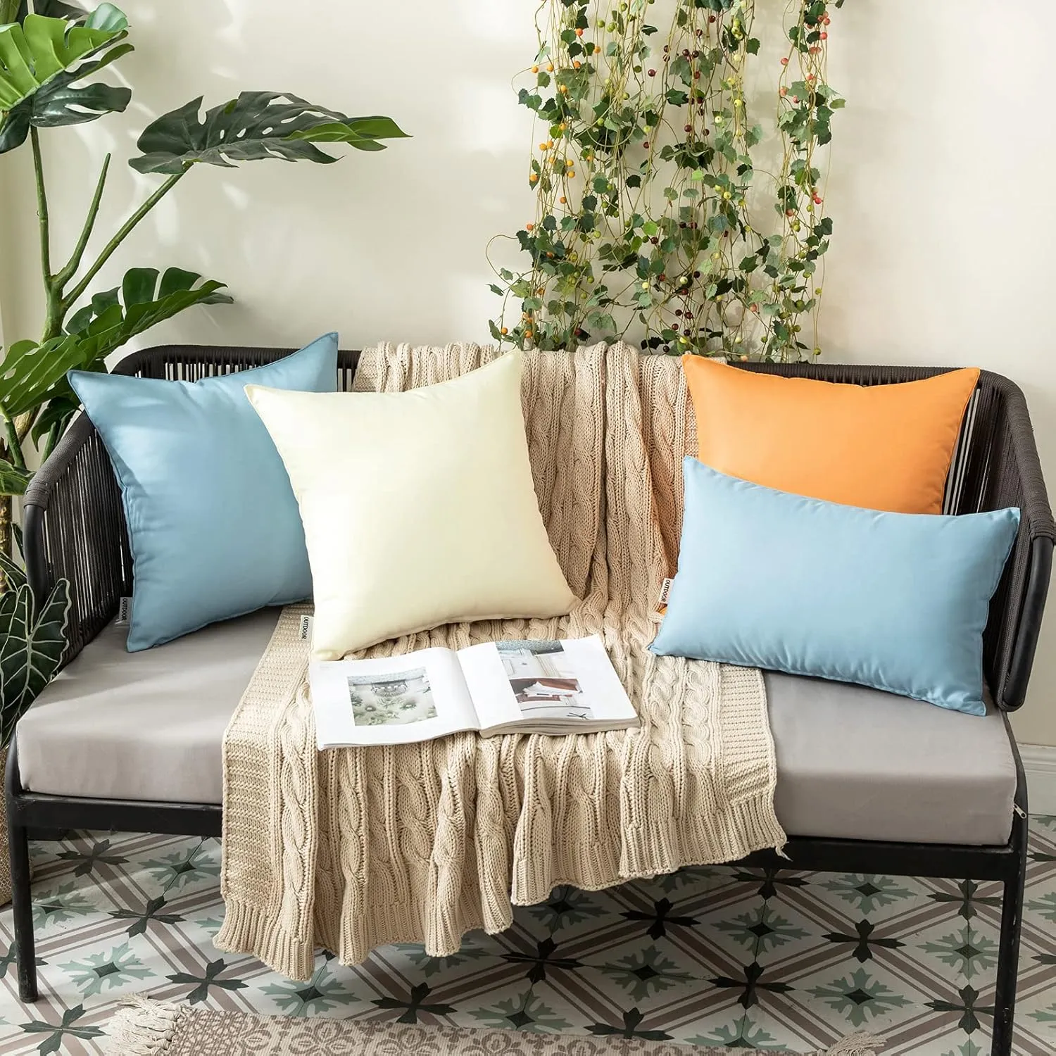 MIULEE Pack of 2 Decorative Outdoor Waterproof Pillow Covers Garden Cushion Sham Throw Pillowcase Shell for Spring Patio Tent Couch 20x20 Inch Blue