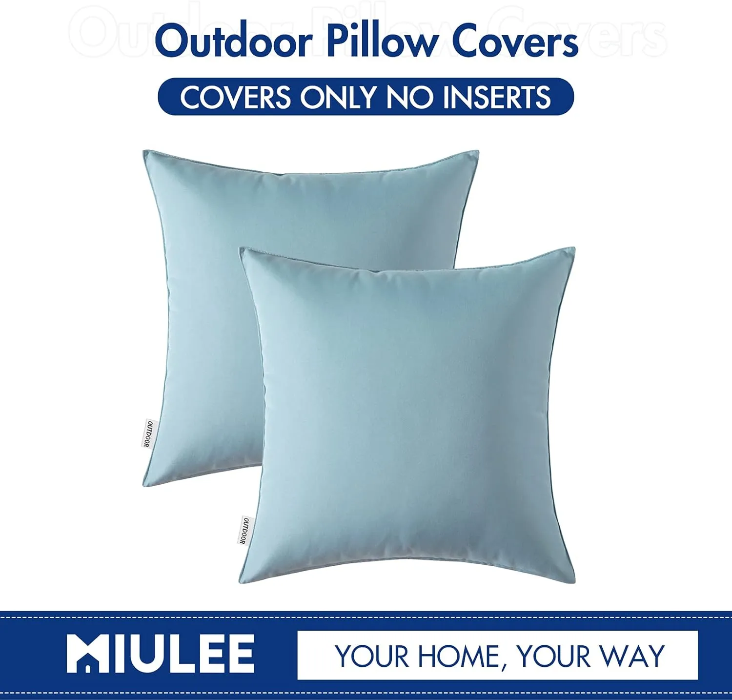 MIULEE Pack of 2 Decorative Outdoor Waterproof Pillow Covers Garden Cushion Sham Throw Pillowcase Shell for Spring Patio Tent Couch 20x20 Inch Blue