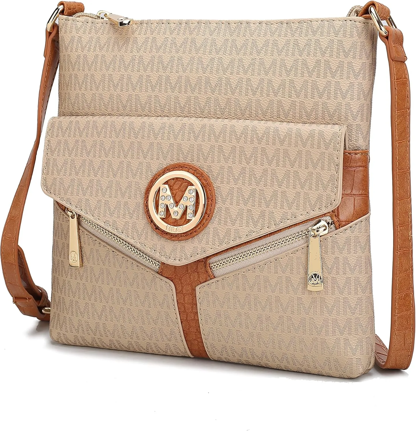 MKF Crossbody Bag for Women – PU Leather Pocketbook Handbag Triple Compartment Messenger Purse – Shoulder Strap