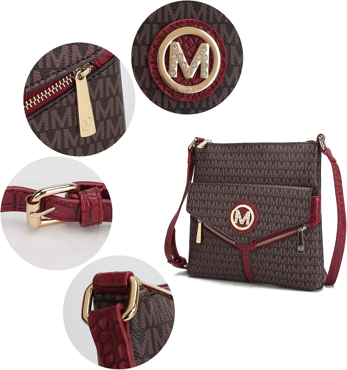 MKF Crossbody Bag for Women – PU Leather Pocketbook Handbag Triple Compartment Messenger Purse – Shoulder Strap